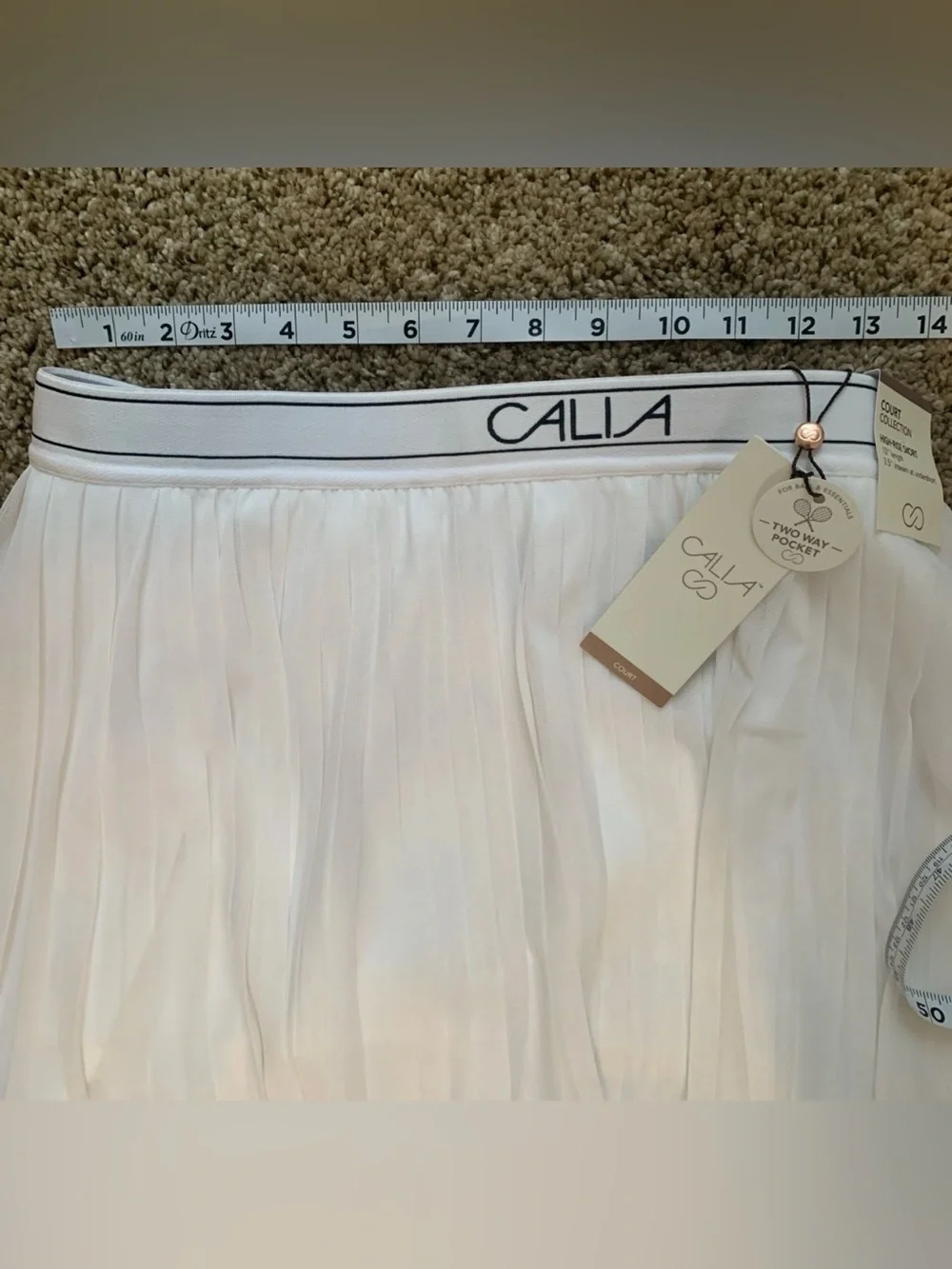 Calia White Pleated Athletic Skort with Branded Waistband NWT Medium